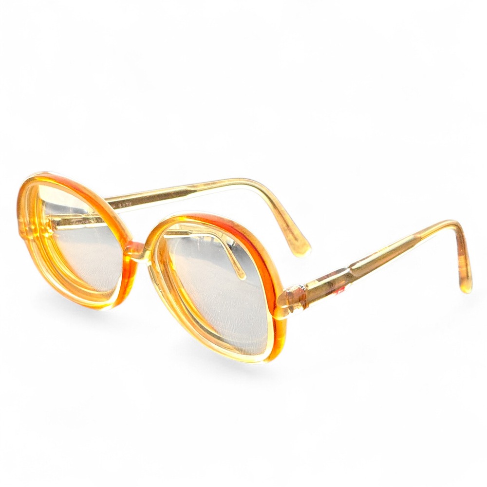 VTG Tura-Lite 53-18 Eyeglass Frame 140mm Amber Glasses Round Oversized Japan 80s